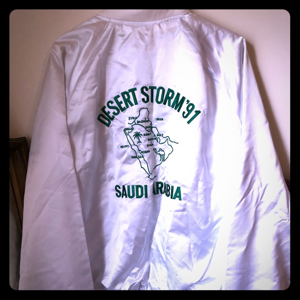 Vintage 1991 Desert Storm White Satin Bomber